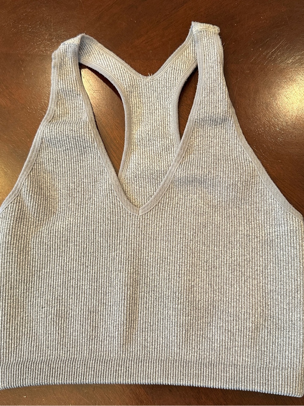 FP Movement by Free People Light Gray Ribbed V-Neck Racerback Crop Tank